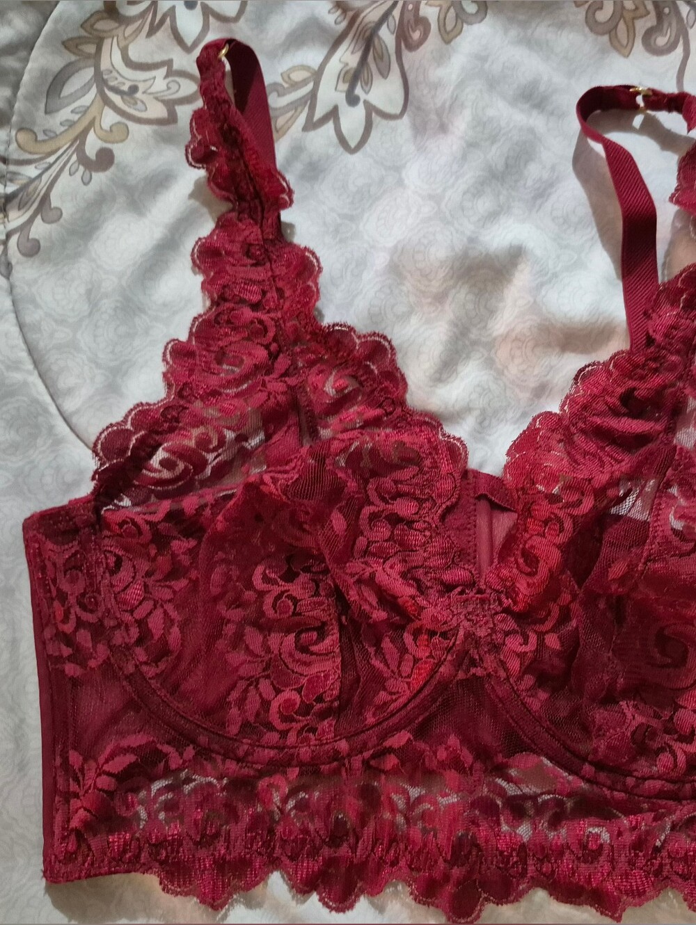 Women's Lace Longline Bralette in Deep Burgundy
